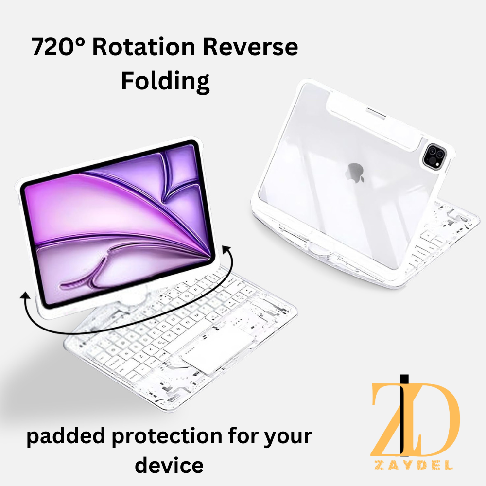 ZAYDEL New 2024 - 360-Degree Rotating IPad Keyboard Transparent White ...